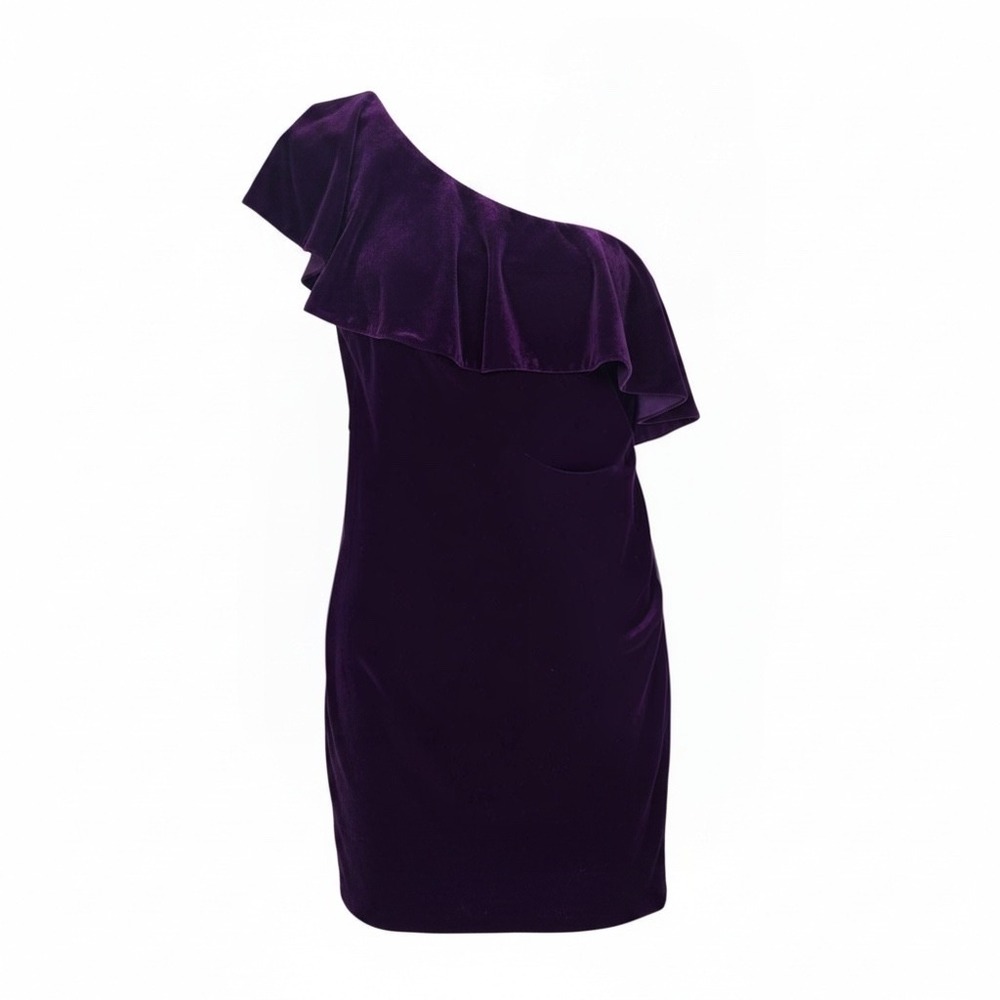 Lauren Ralph Lauren One Shoulder Dress 2 Purple Velvet Ruffle Cocktail Glam Luxe